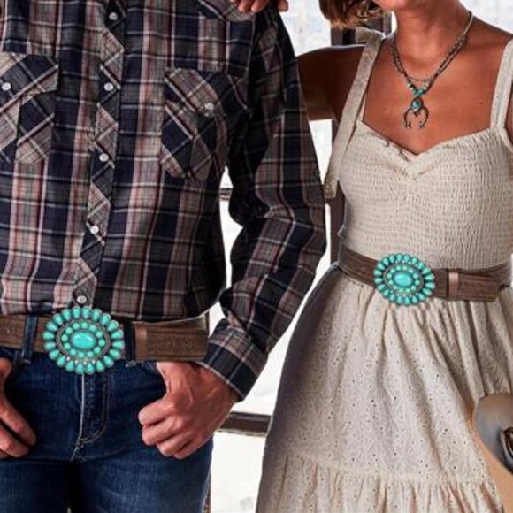 Western Turquoise Belt Embossed PU Leather Cowgirl Belt for Jeans Pants Dresses - Picture 3 of 10